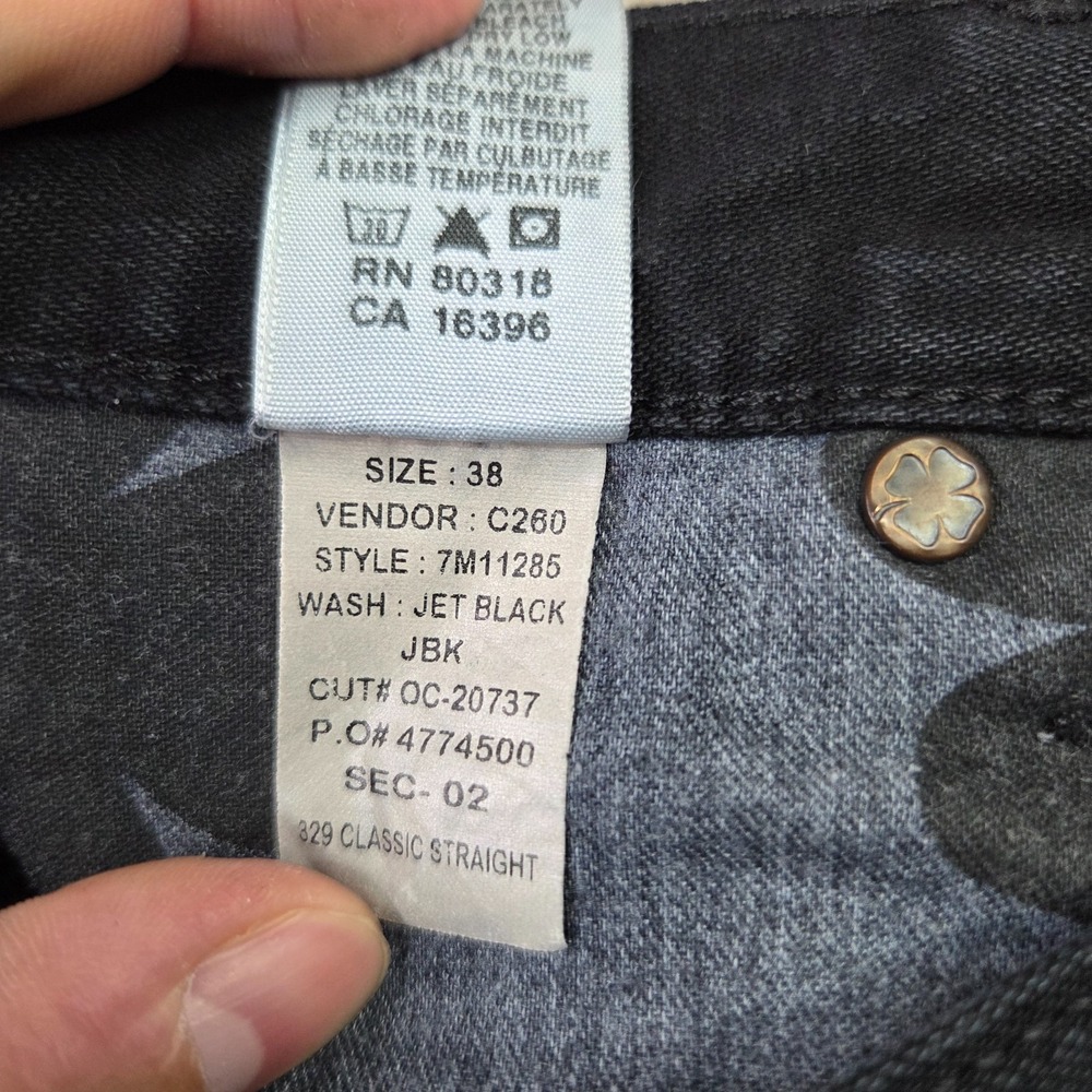 Lucky Brand 329 Classic Straight Jeans Mens 38x28 Black Stretch Denim - Picture 6 of 15